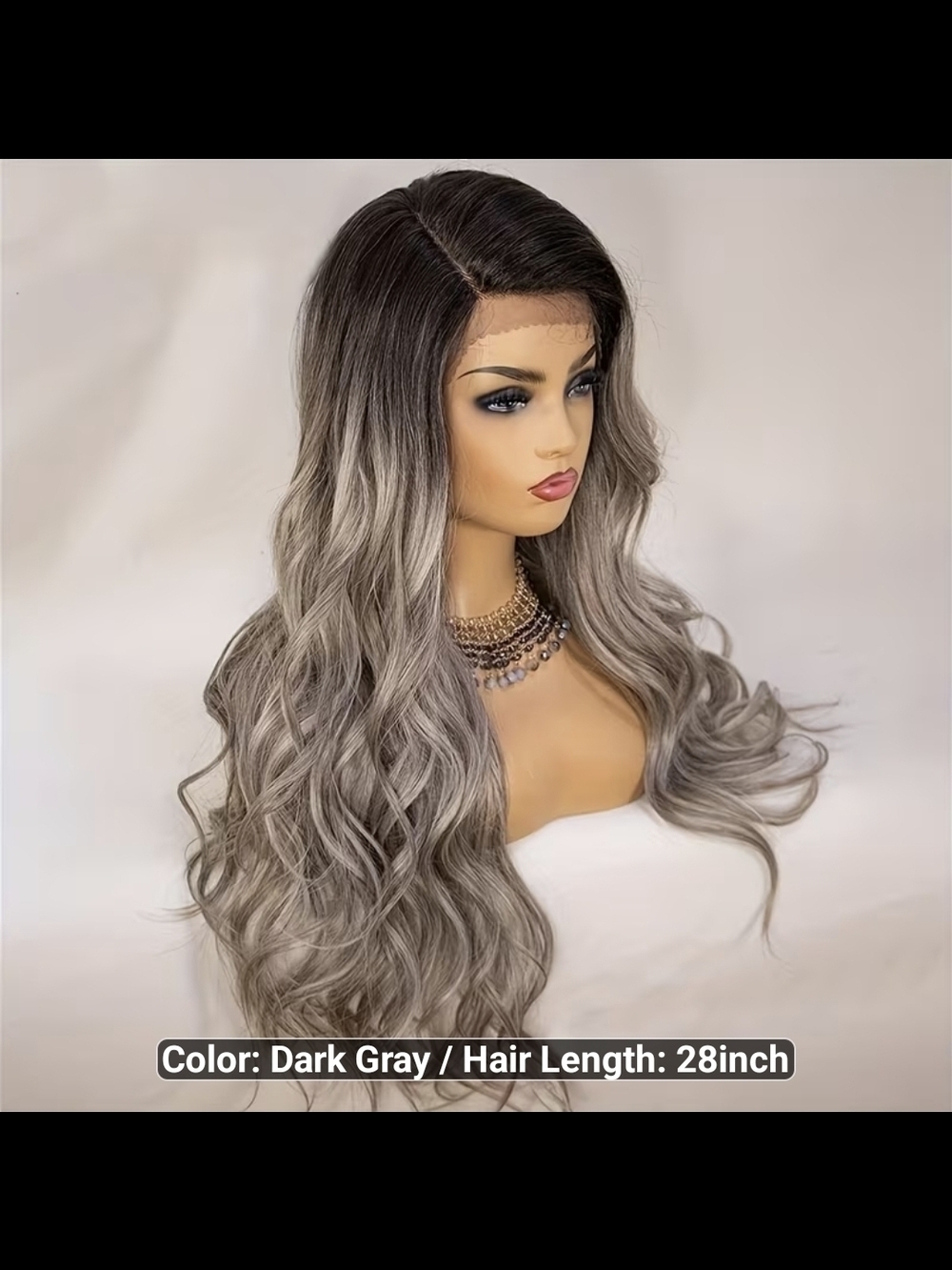Dark Gray Ombre Long Lace Front Wig - Unbranded 28"